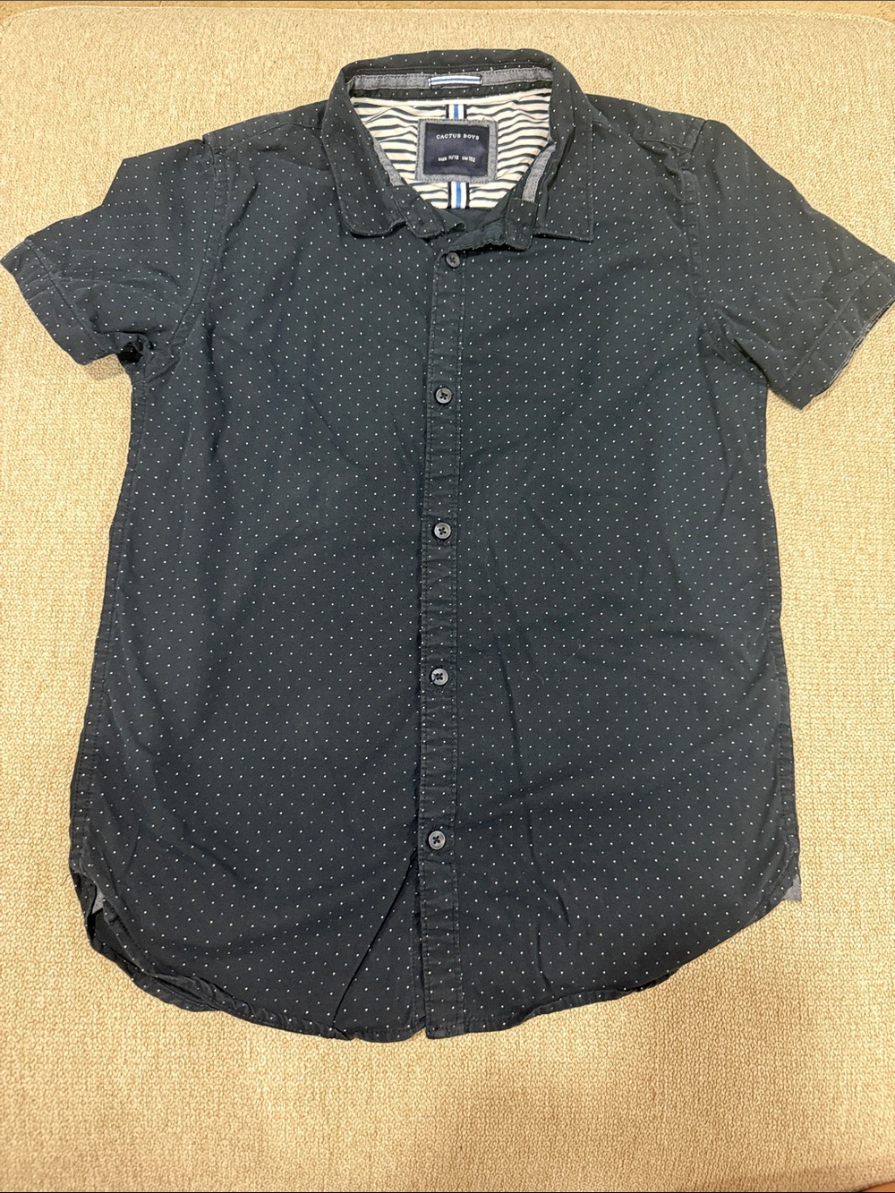 Cactus Boys Black Short Sleeve Button-Up with Tiny Dot Print